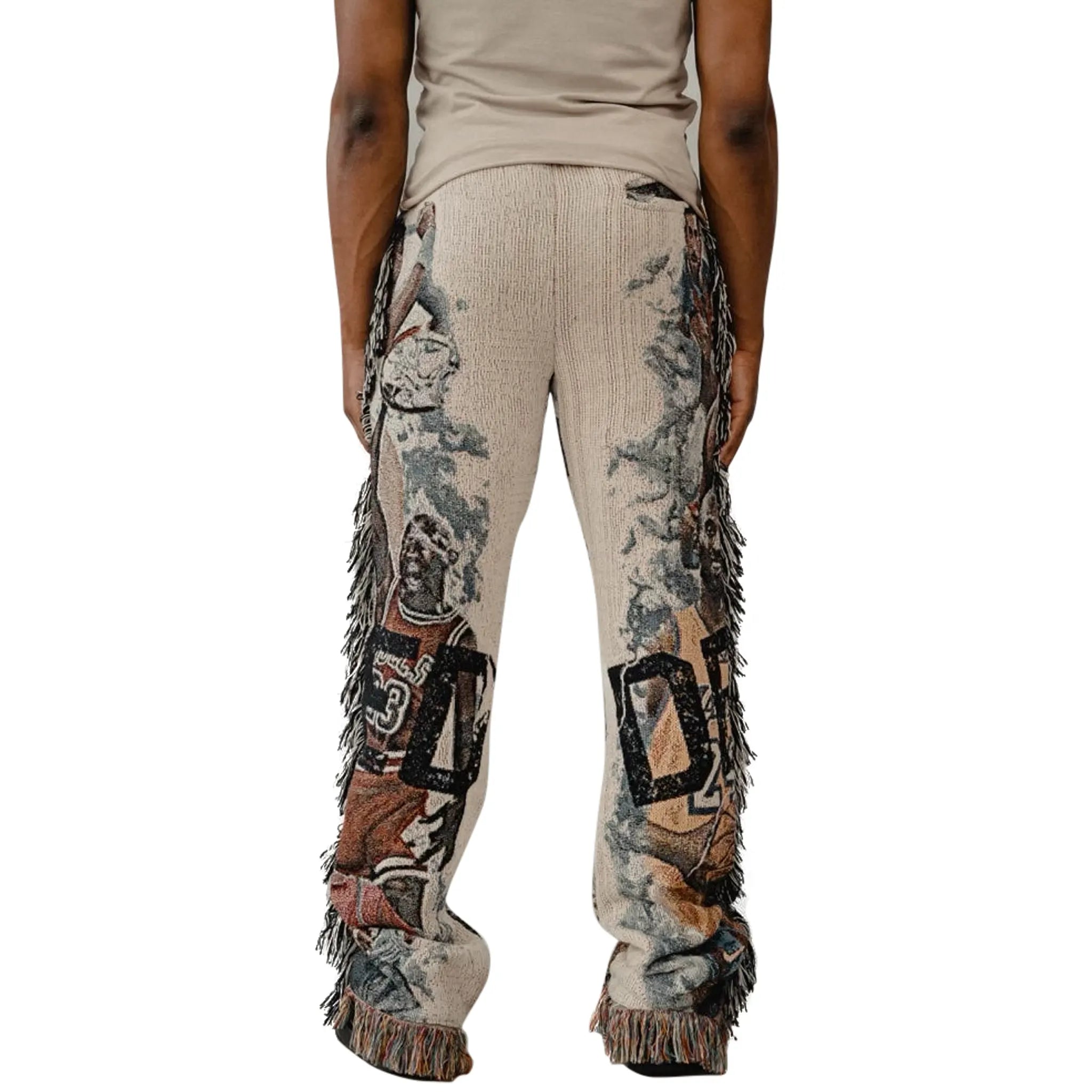 Model backl view of Dedictd G.O.A.T Tapestry Pants